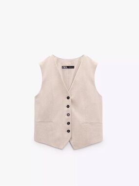 Zara Neutral Cream Buttoned V-Neck Waistcoat like new wore once